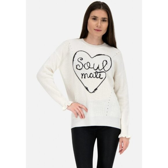 Princess Goes Hollywood NWT Cream Longsleeve Sweater w Blk Sequin "Soul Mate" M - Picture 13 of 13